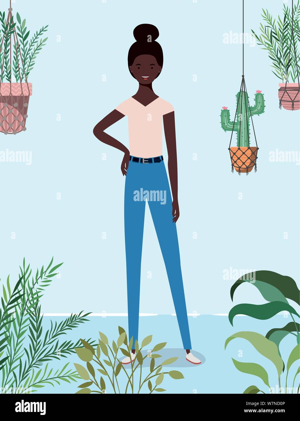 young afro girl in the garden character Stock Vector Image & Art - Alamy