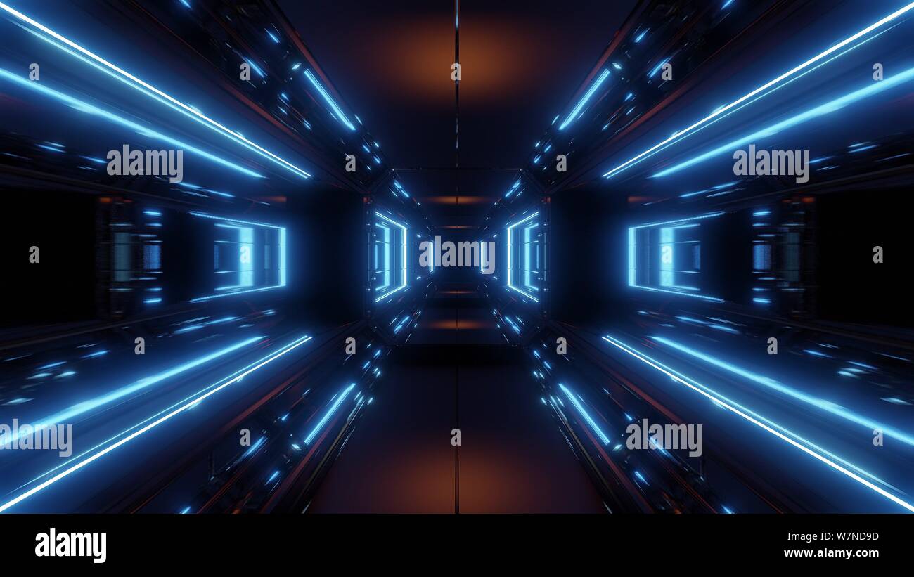 Scifi Space Tunnel Corridor With Glowing Shiny Lights 3d Illustration Background Stock Photo Alamy
