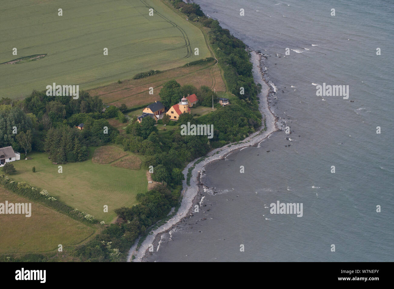 Aerial view of Mon lighthouse, Baltic Sea, Denmark July 2012 Stock Photo