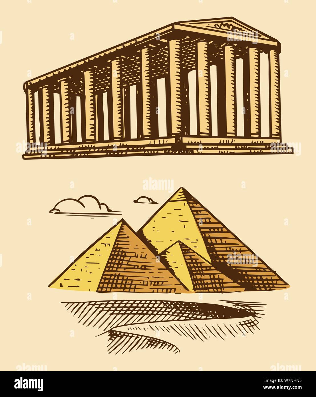 Рисунки древний мир 5 класс. 7 Чудес света рисунок. Пирамида с колоннами. Семь чудес света карандашом.