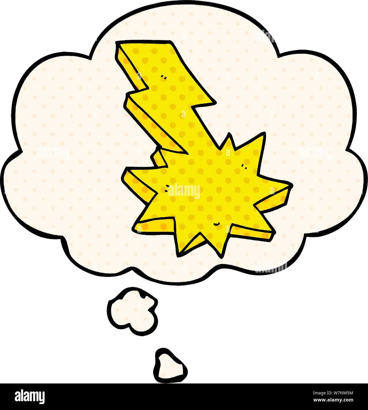cartoon lightning strike with thought bubble in comic book style Stock ...