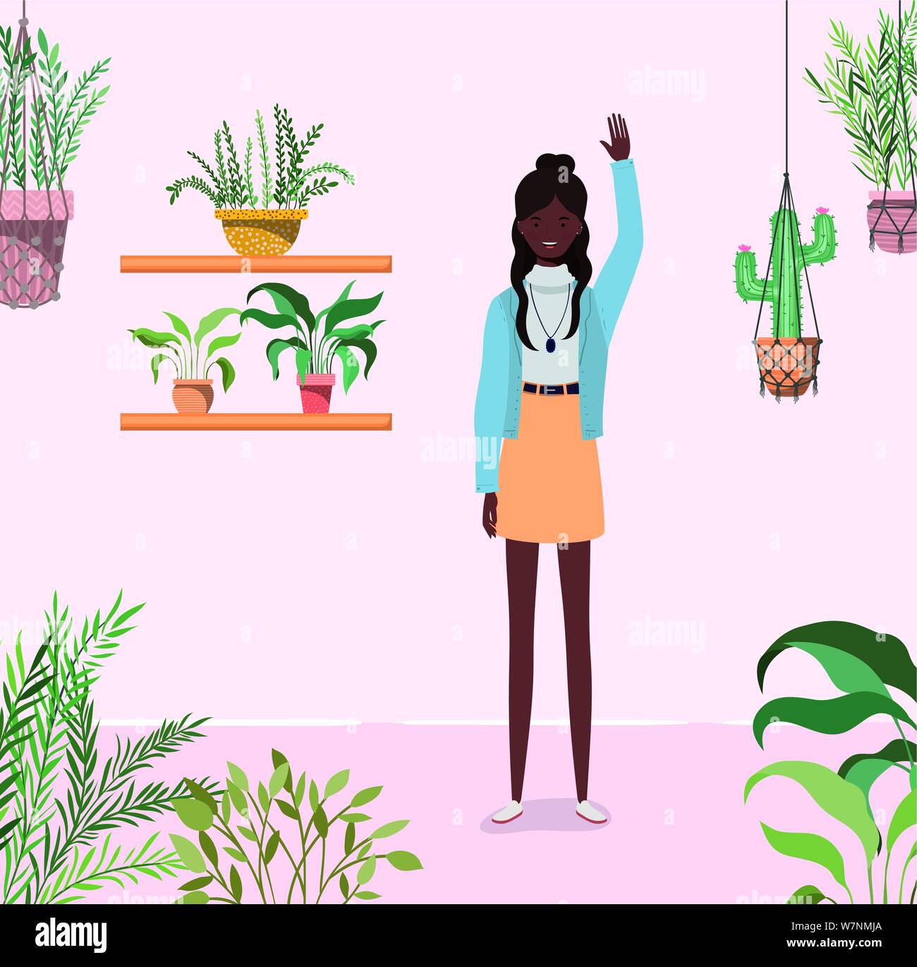 young afro girl in the garden character Stock Vector Image & Art - Alamy
