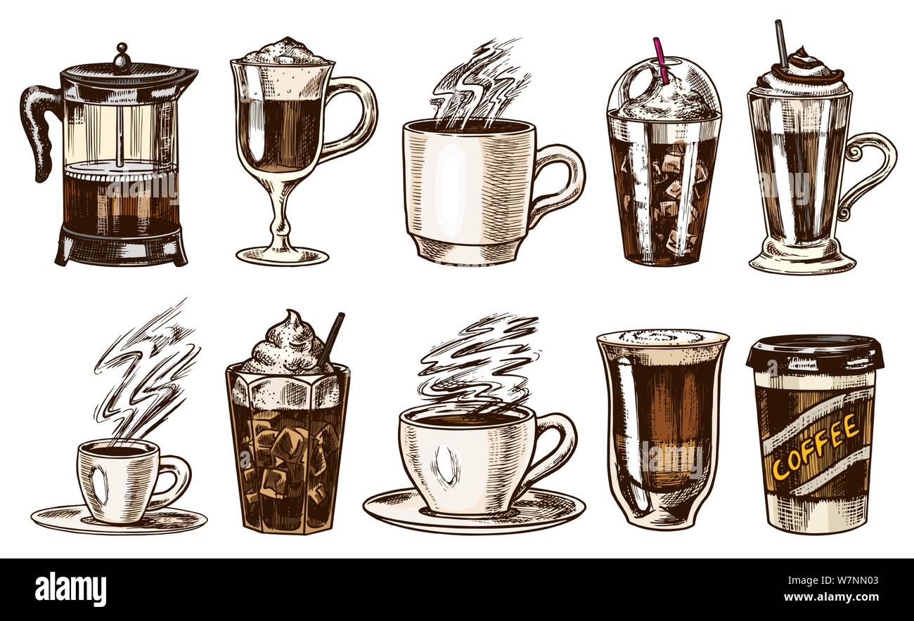 https://c8.alamy.com/comp/W7NN03/set-of-cups-of-coffee-in-vintage-style-take-away-cappuccino-hand-drawn-engraved-retro-sketch-W7NN03.jpg
