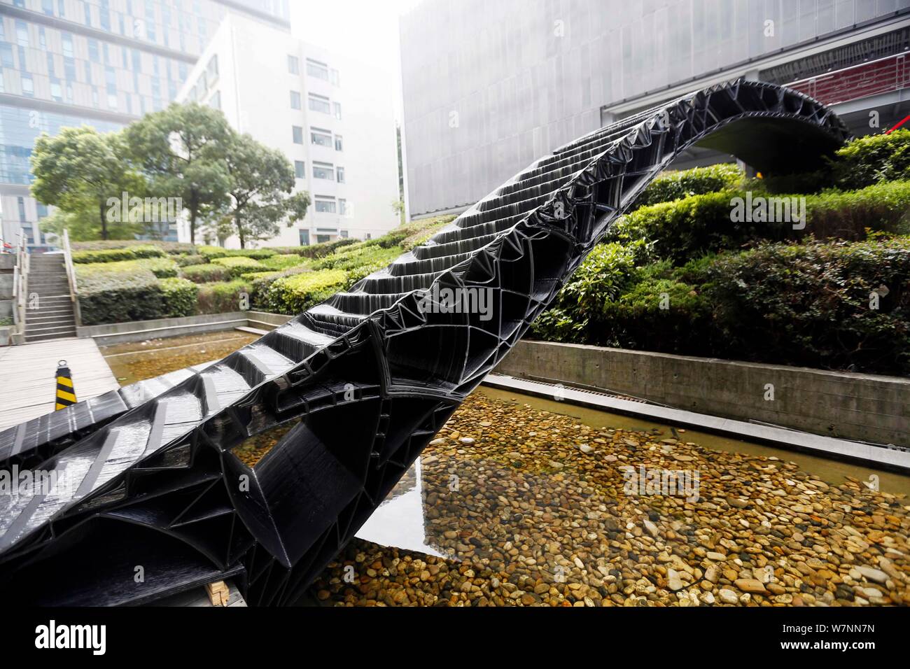 View of the world's first 3D printing bridge using robotic 3D printing to  achieve the mass production of customized components during an exhibition  at Stock Photo - Alamy