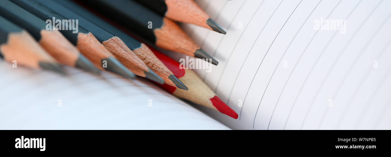 Red pencil standing out from crowd of plenty Stock Photo