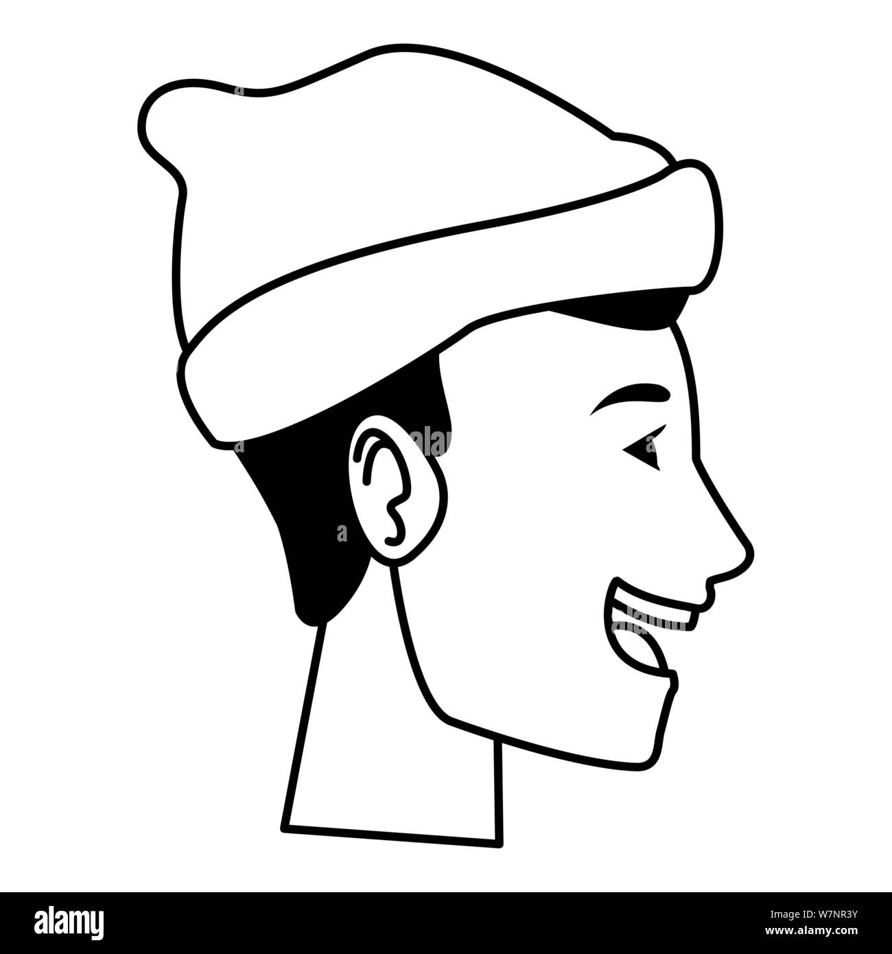 Young man face head profile cartoon in black and white Stock Vector