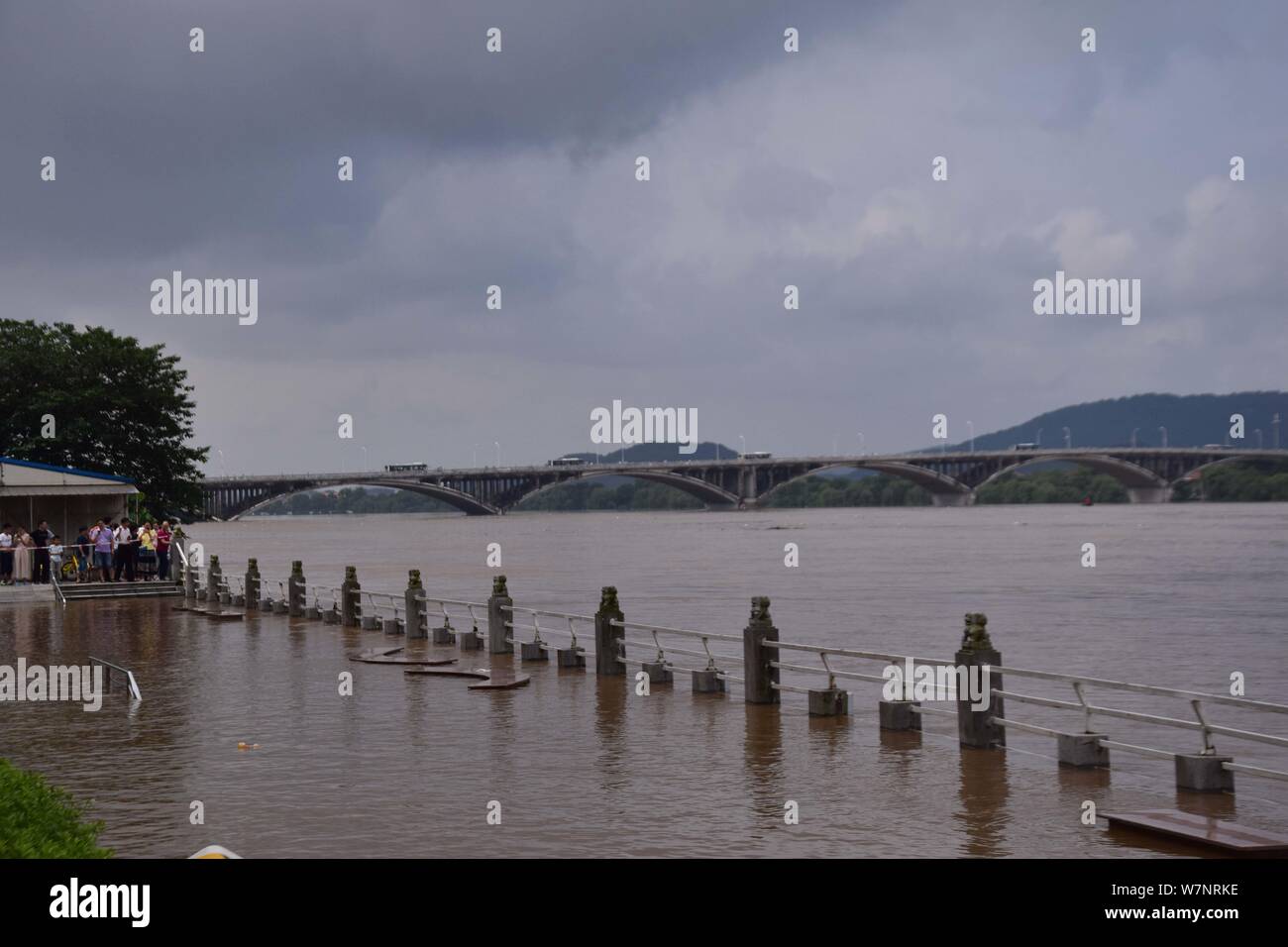 View of the flooded Xiangjiang River caused by torrential rain in flood-hit Changsha city, central China's Hunan province, 2 July 2017.    Days of tor Stock Photo