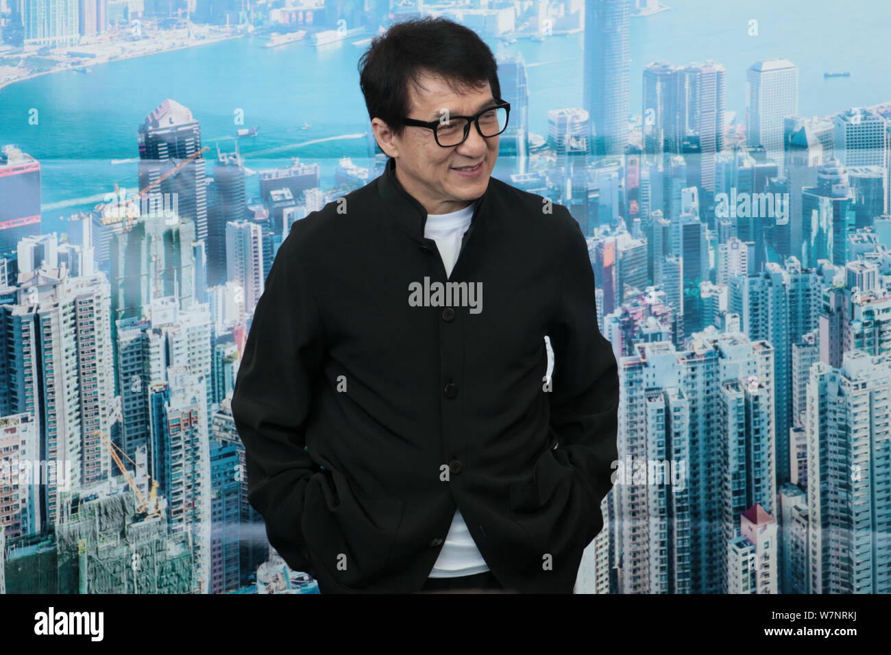 Hong Kong kungfu superstar and film producer Jackie Chan attends the welcome ceremony as the brand ambassador of Hong Kong Airlines after the inaugura Stock Photo