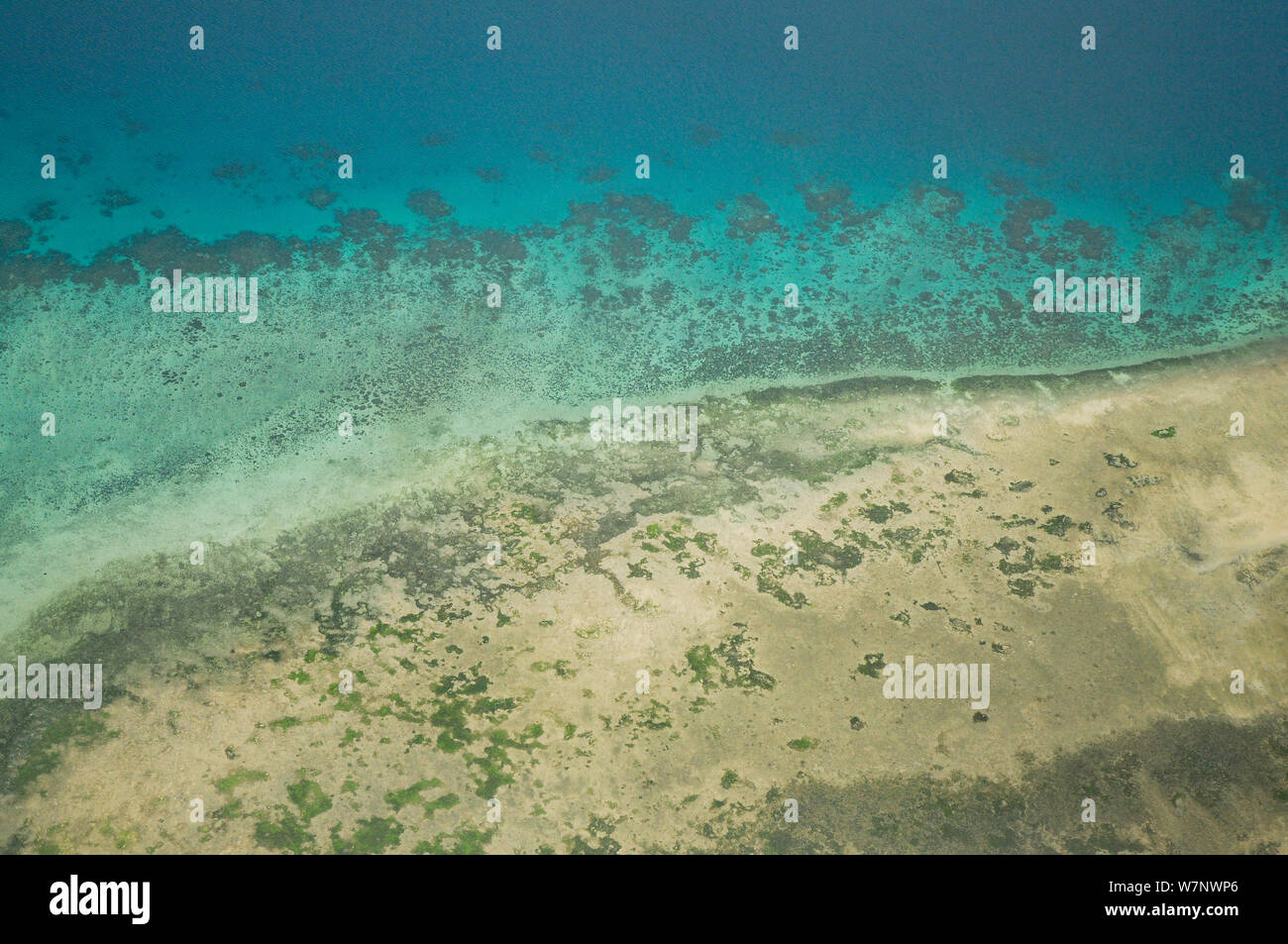 Aerial view of sand atolls and corals off the coast of the Island of Zanzibar, Tanzania Stock Photo