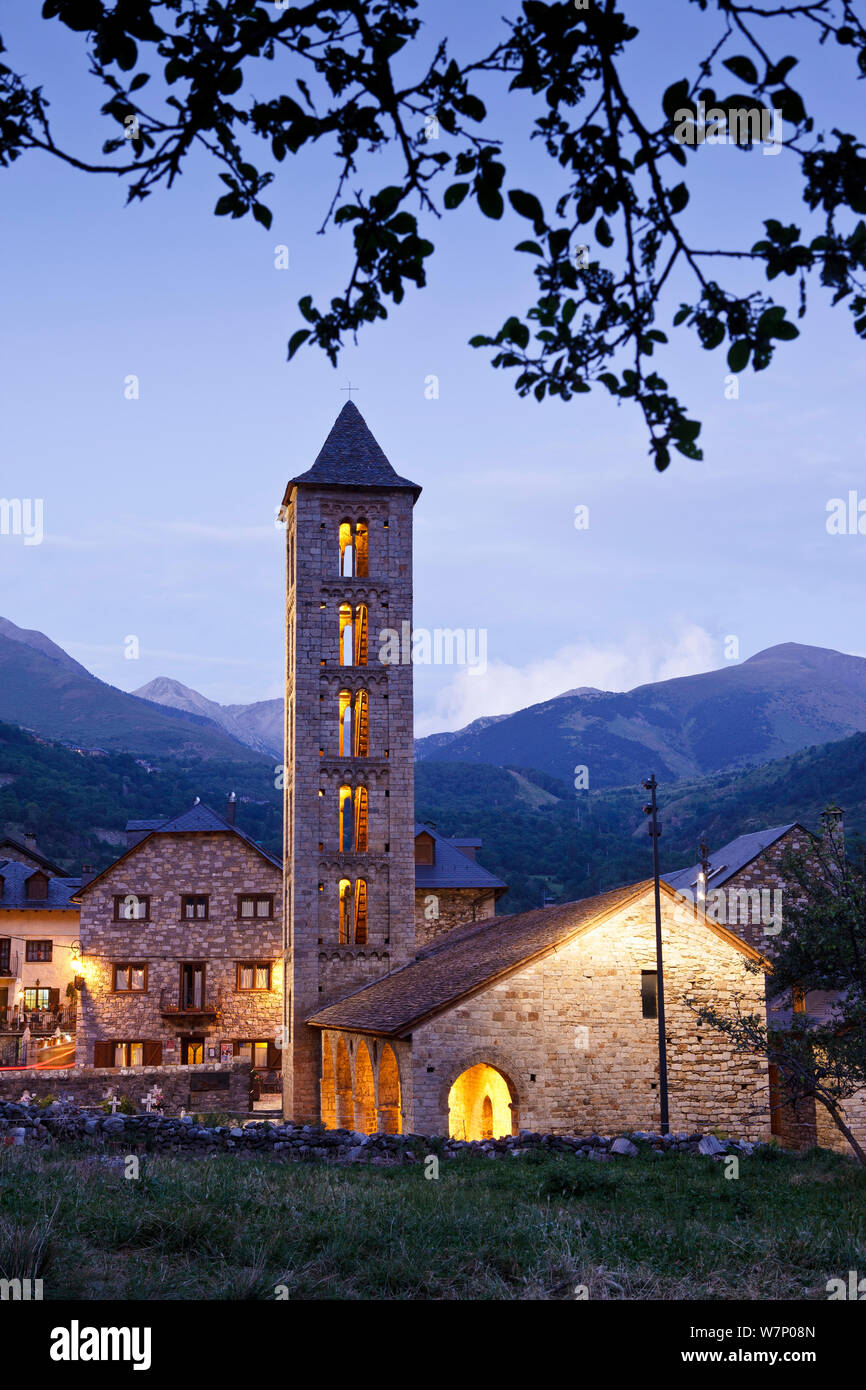 Santa Eulalia de Erill la Vall, Romanesque church, part of UNESCO World Heritage Site at Boi Valley, Pyrenees, Lleida Province, Spain, July 2012 Stock Photo