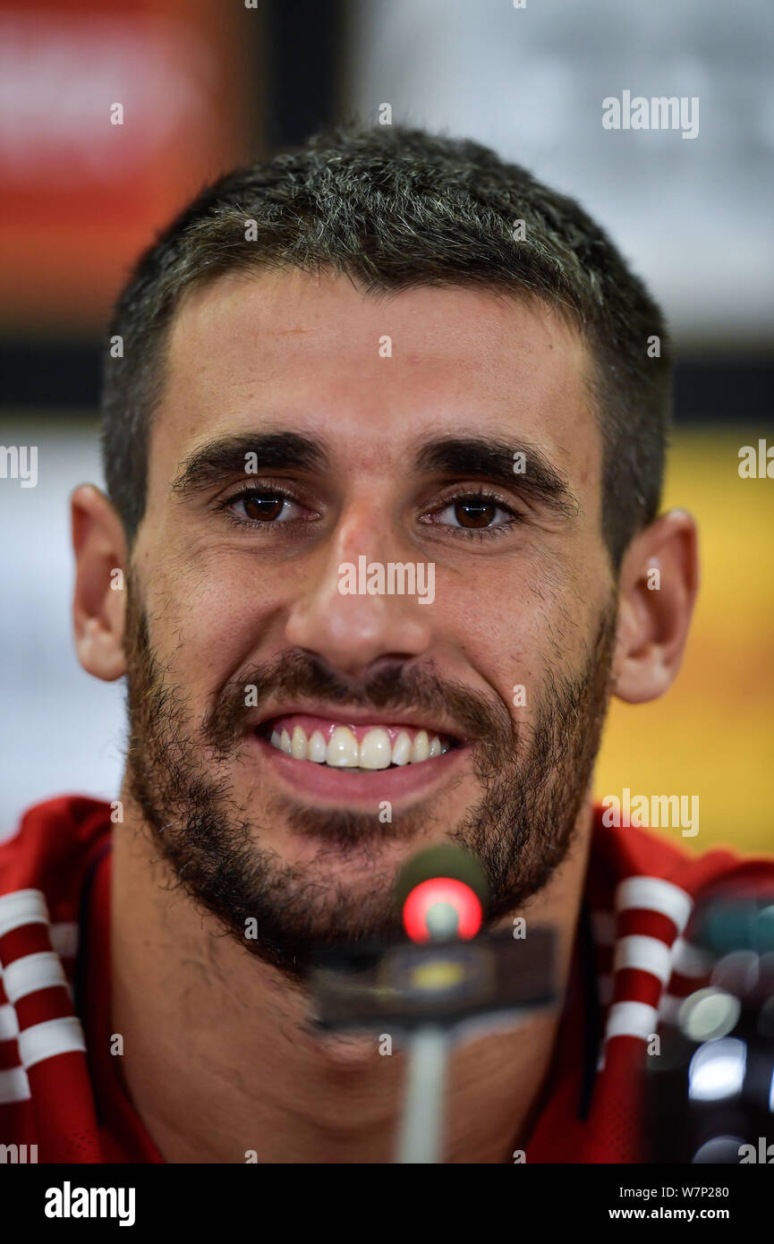 Spanish football player Javi Martinez of FC Bayern Munich attends a press conference for the Shenzhen match of the 2017 International Champions Cup Ch Stock Photo
