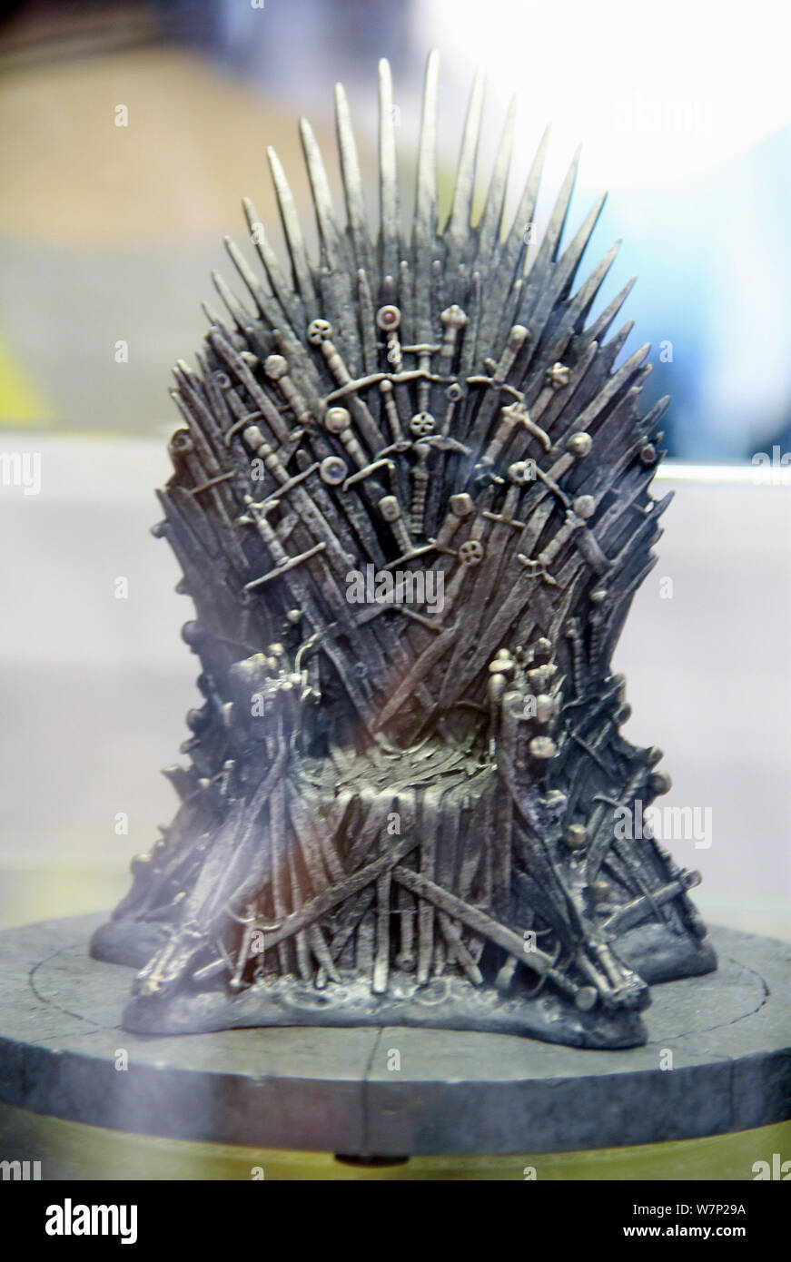 View of a replica of Iron Throne displayed during the Touring Exhibition of ''Games of Thrones'' at Plaza 66 shopping mall in Shanghai, China, 23 July Stock Photo