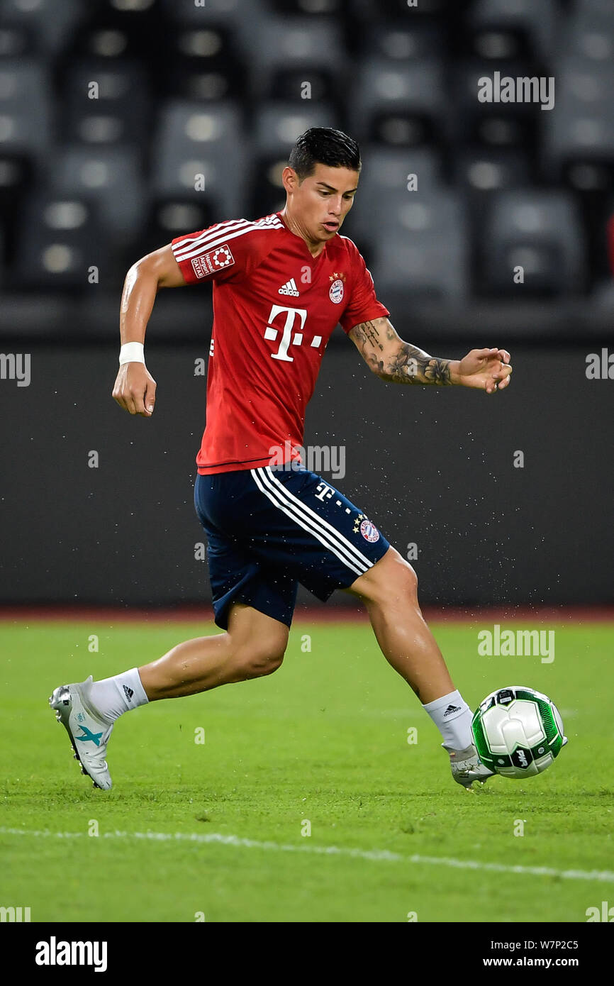 Colombian football player James Rodriguez of FC Bayern Munich takes part in a training session for the Shenzhen match of the 2017 International Champi Stock Photo