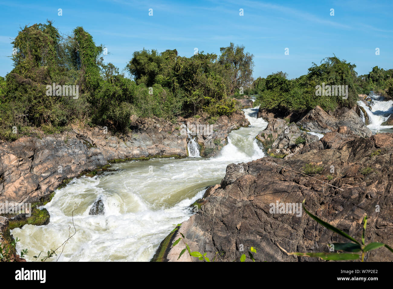 Somphamit Waterfalls or Liphi Waterfalls at Don Khone island , Laos near the cambodian border Stock Photo