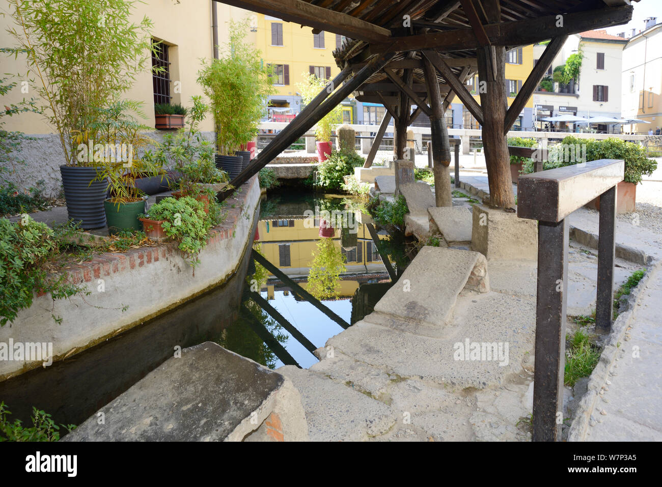 Italy, Lombardy, Milan, Naviglio Grande Canal, Vicolo dei Lavandai, Laundress Alley Stock Photo