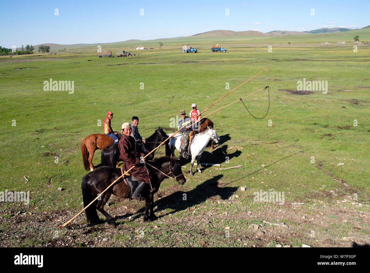 Mongolian steppe landscape with horse riders Stock Photo - Alamy