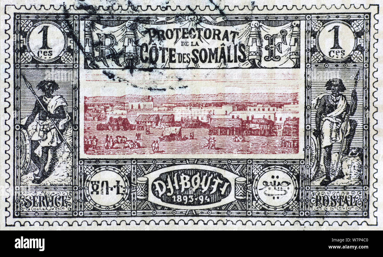 Very old postage stamp of Djibouti Stock Photo