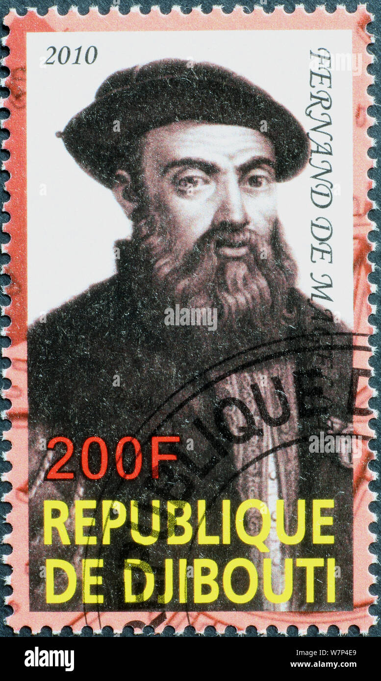 Ferdinand Magellan portrait on postage stamp Stock Photo