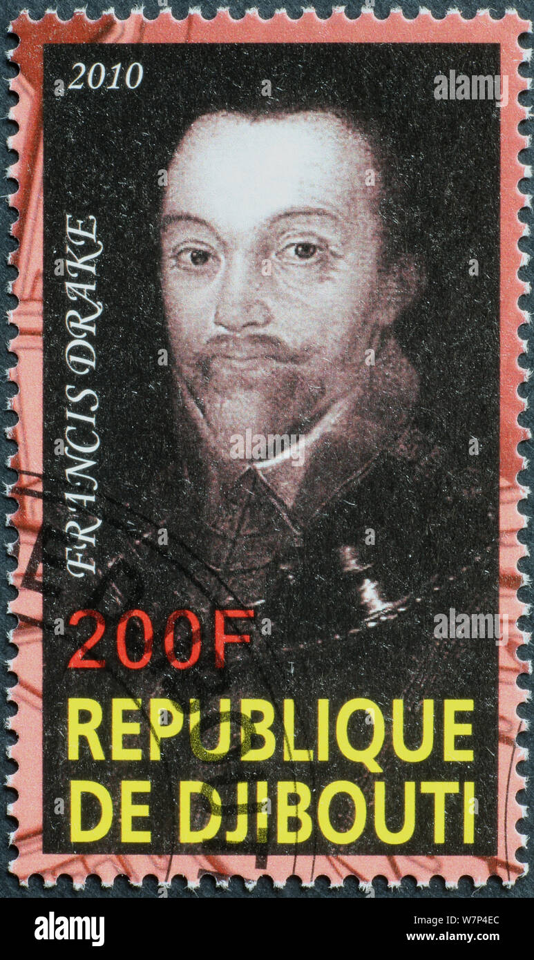 Francis Drake portrait on postage stamp Stock Photo