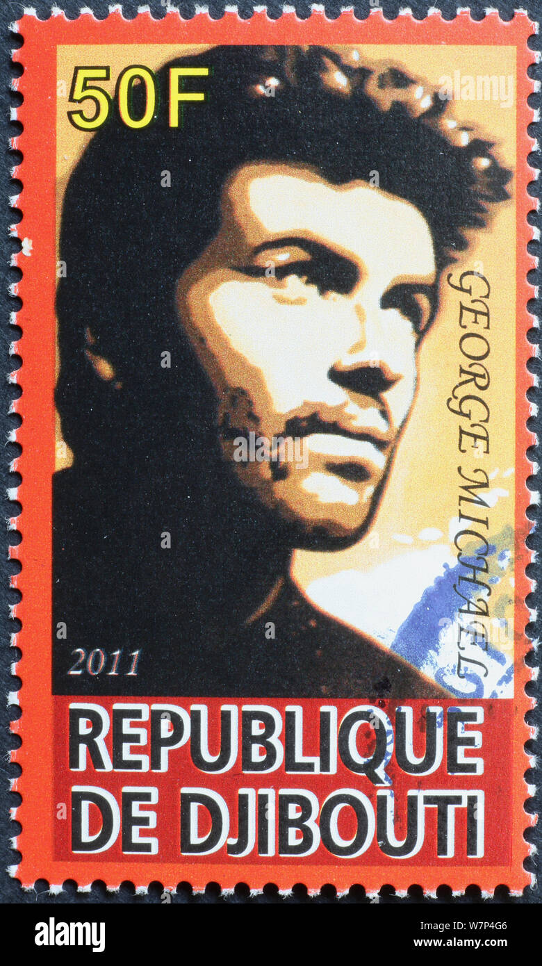 George Michael portrait on postage stamp of Djibouti Stock Photo