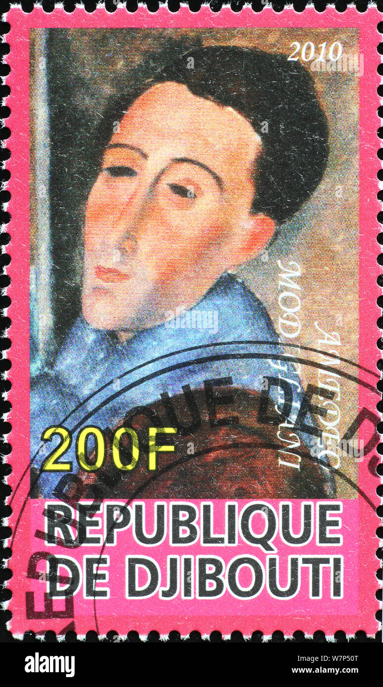 Self portrait by Amedeo Modigliani on postage stamp Stock Photo
