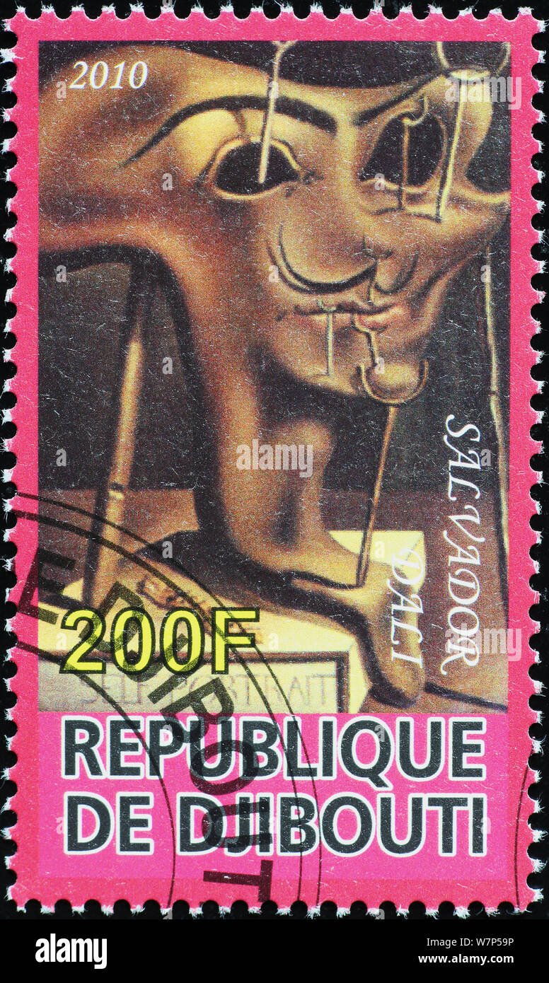 Self portrait by Salvador Dali on postage stamp Stock Photo