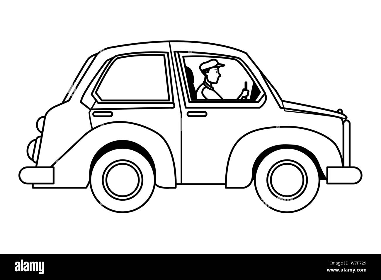 Man driving car vehicle sideview cartoon in black and white Stock Vector  Image & Art - Alamy