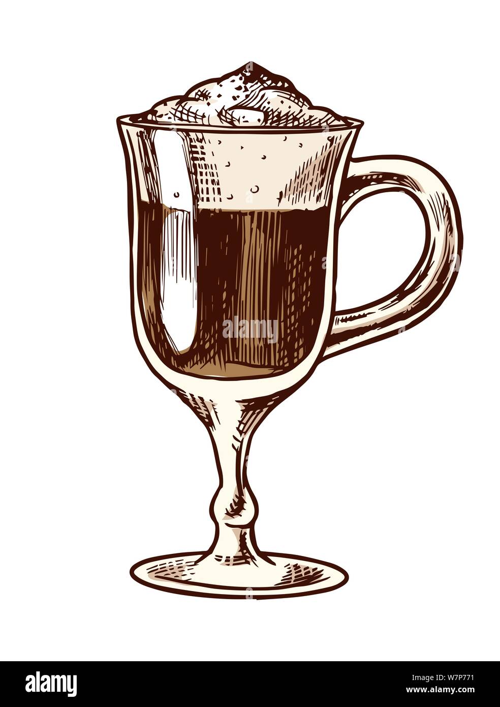 A cup of coffee latte in vintage style. Hand drawn engraved retro ...