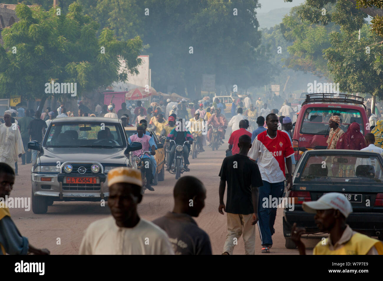 Traffic, Marou town, Cameroon, where growing population leads to heavier demand on natural resources. September 2009 Stock Photo