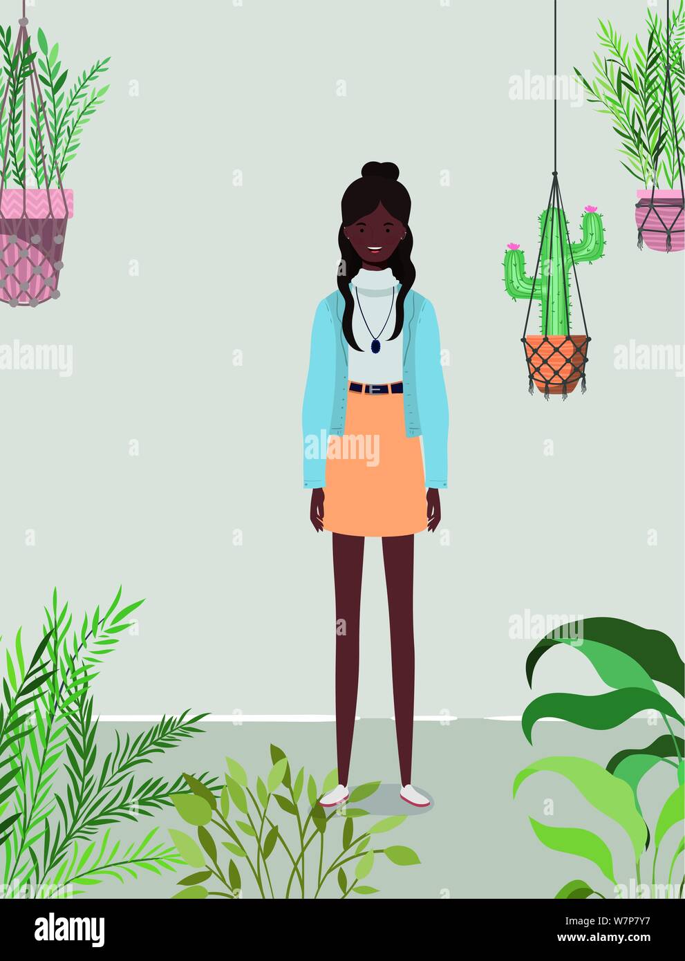 young afro girl in the garden character Stock Vector Image & Art - Alamy