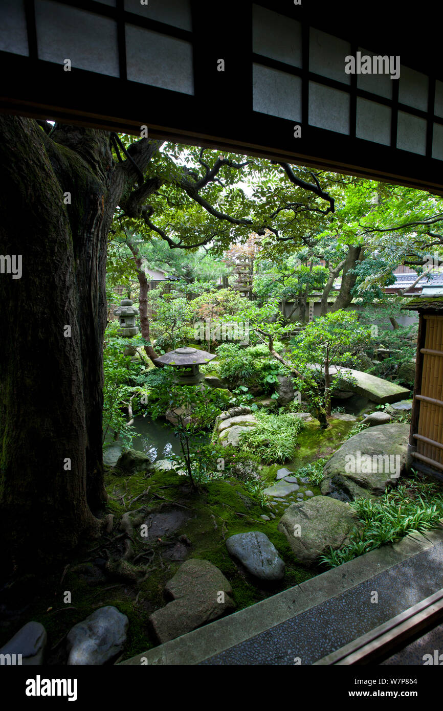 Japanese ornamental garden in Kanazawa, Japan Stock Photo