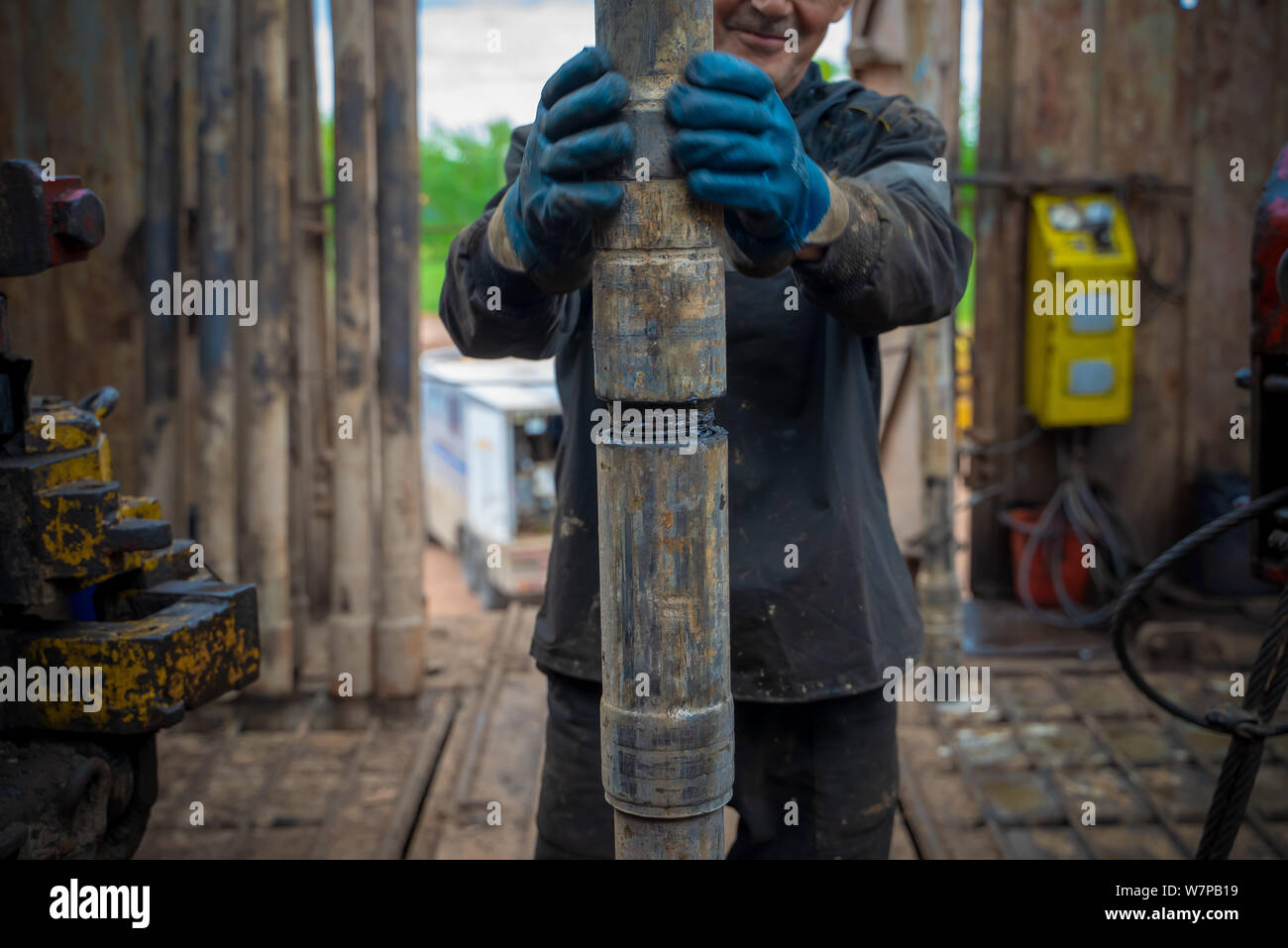 Offshore oil rig worker prepare tool and equipment for perforation oil