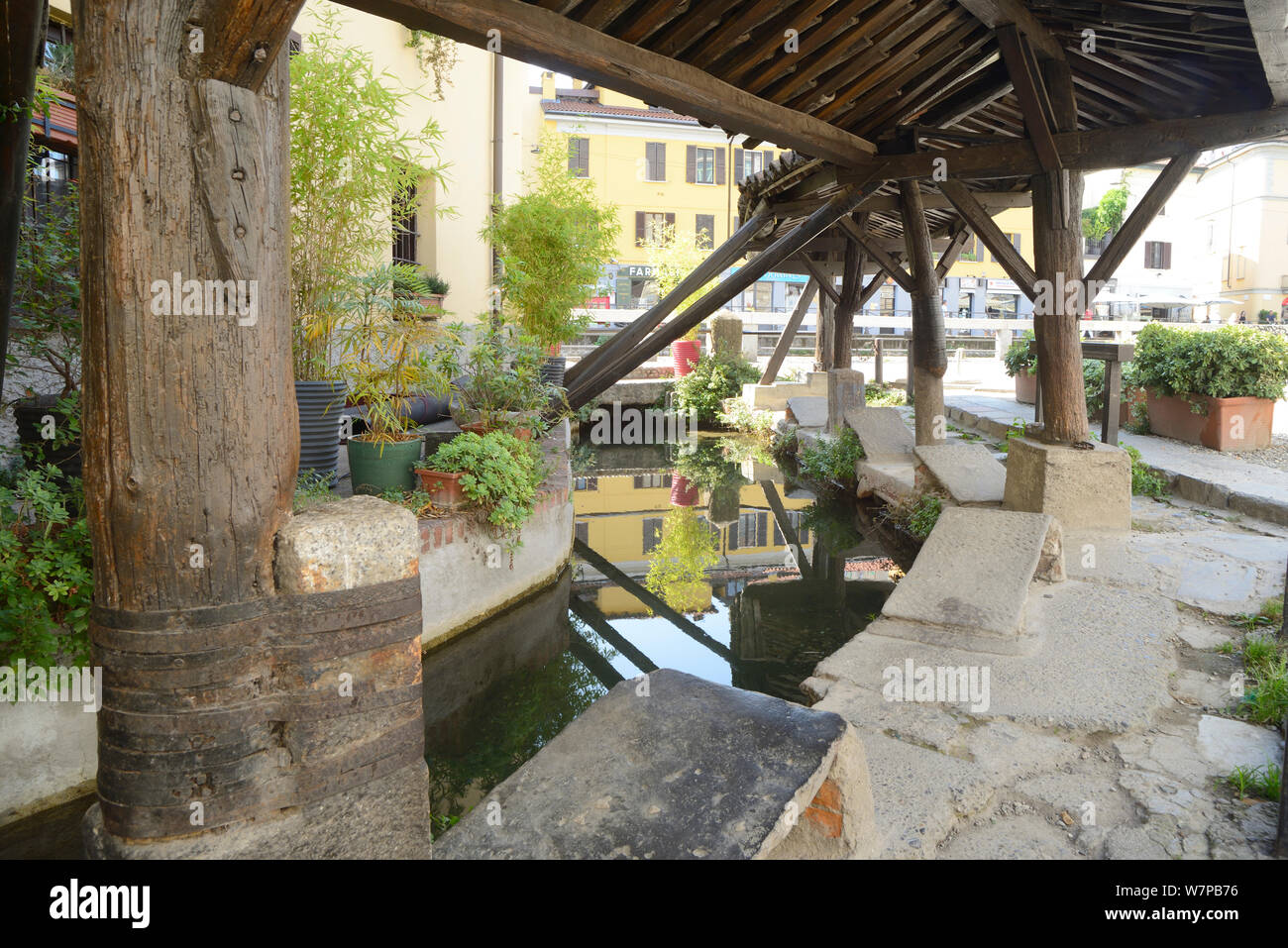 Italy, Lombardy, Milan, Naviglio Grande Canal, Vicolo dei Lavandai, Laundress Alley Stock Photo