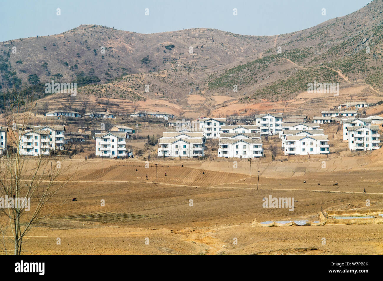 Village between Pyongyang and Kaesong, Democratic Peoples' Republic of Korea (DPRK) April 2012 Stock Photo