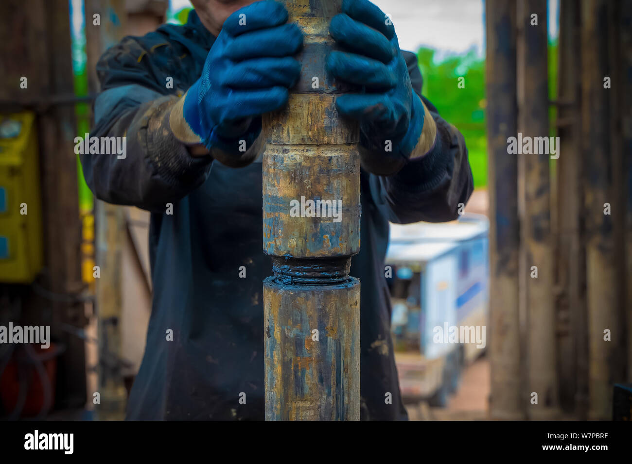 Offshore oil rig worker prepare tool and equipment for perforation oil