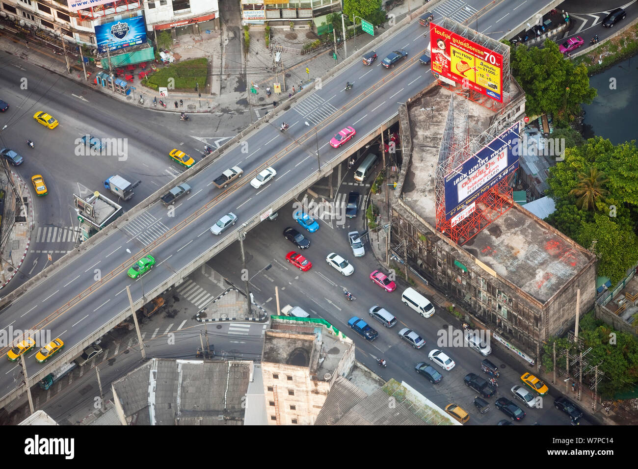 Elevated view over the busy road system in Bangkok, Thailand, 2010 Stock Photo