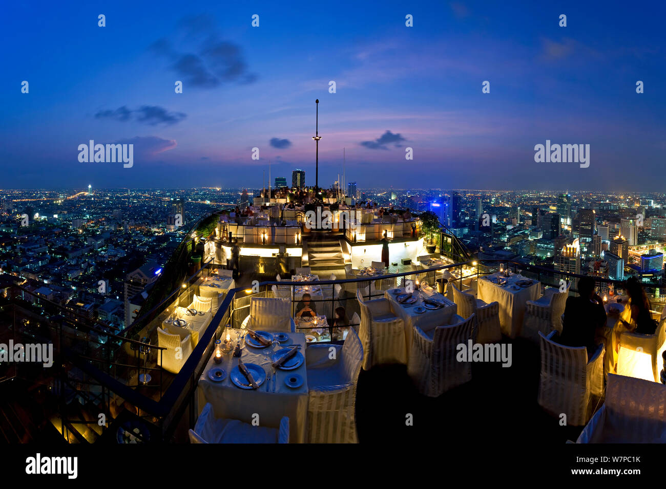 The view over the Bangkok City skyline from Vertigo, a bar and restaurant on top of the Banyan Tree Hotel, Bangkok, Thailand, 2010 Stock Photo