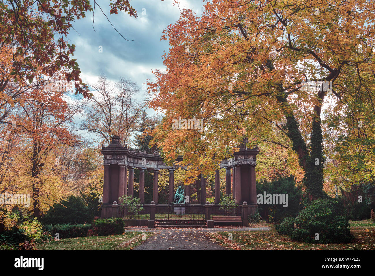 monument in a autumn park. Unknown artist of the 19th century Stock ...