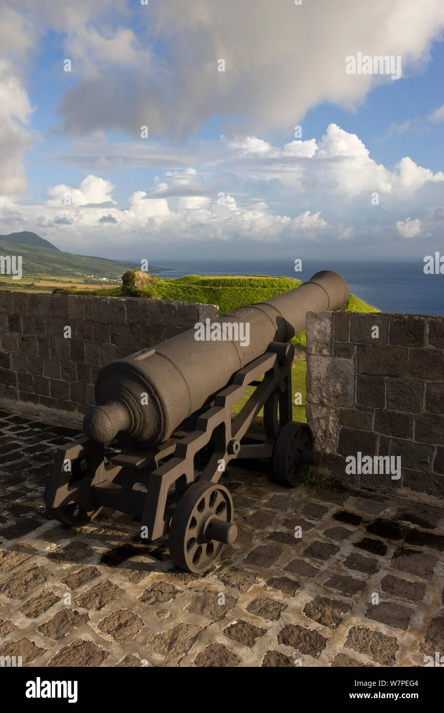 Elevated view of Brimstone Hill Fortress which is situated 790 feet above sea level, the Brimstone Hill Fortress National Park is a UNESCO World Heritage Site, St Kitts, St Kitts and Nevis, Leeward Islands, Lesser Antilles, Caribbean, West Indies 2008 Stock Photo