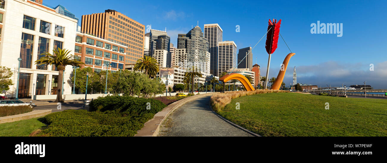 Bow and Arrow Sculpture in Rincon Park, Embarcadero, San Francisco, California, USA 2011 Stock Photo