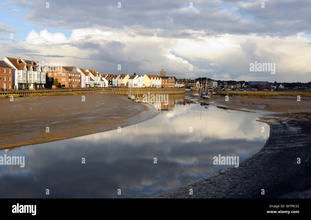 Wivenhoe and the Colne Estuary during low tide, in evening light, Essex, UK October 2012 Stock Photo