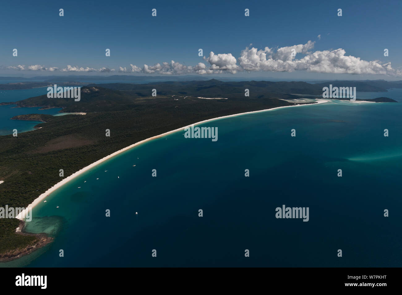 Aerial view of Whitehaven Beach - a seven kilometre stretch of white sand, Whitsunday Island, Coral Sea, Pacific Ocean, August 2011 Stock Photo