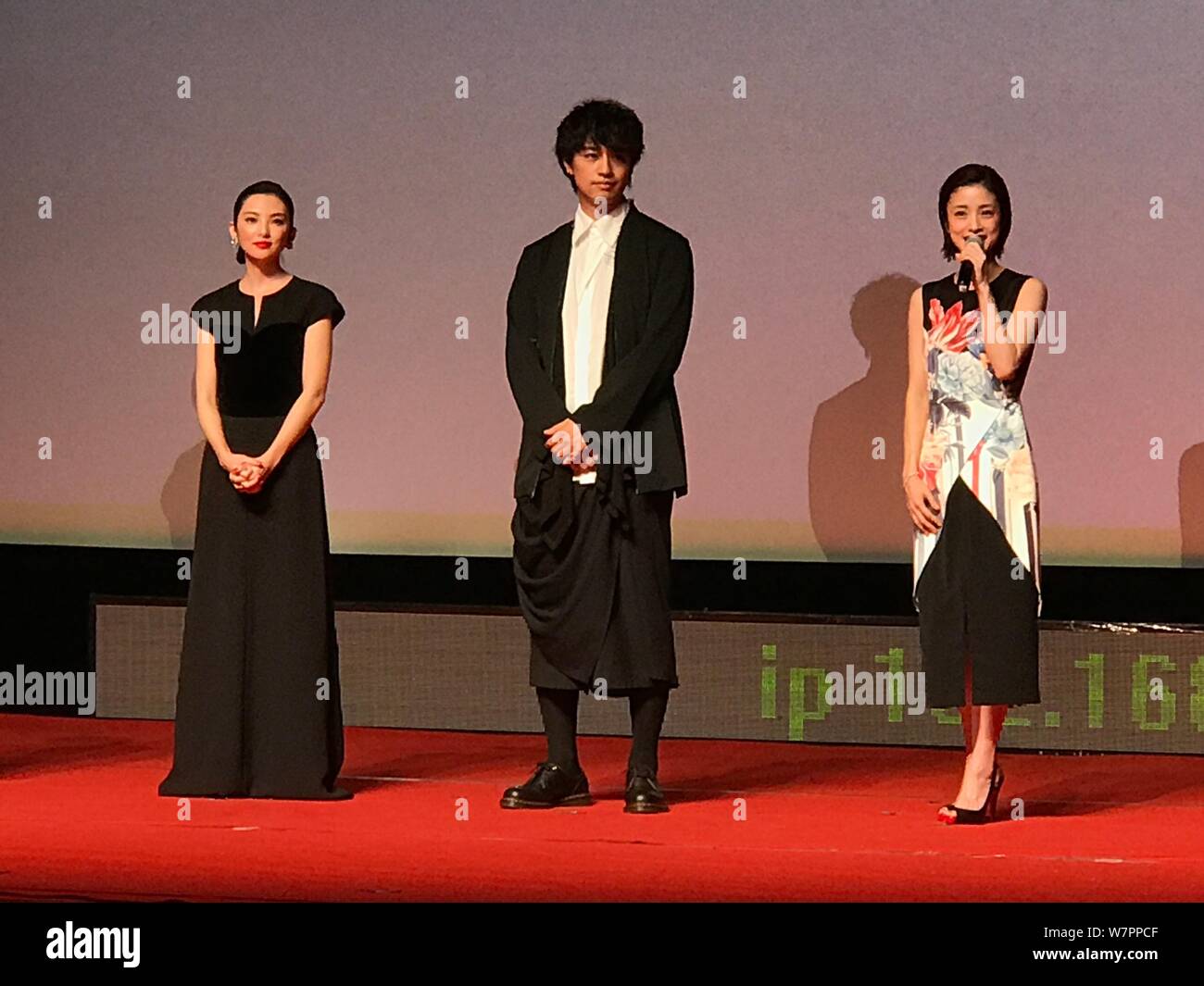 (From left) Japanese actress Rena Tanaka, actor Takumi Saito and actress Ueto Aya attend the opening ceremony of the Japan Film Week during the 20th S Stock Photo