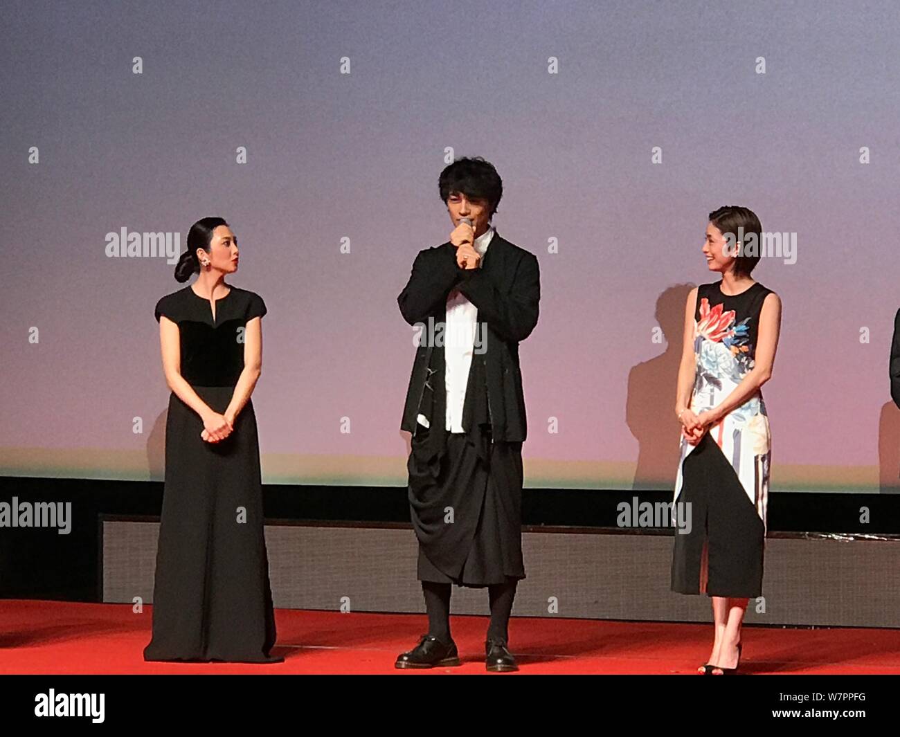 (From left) Japanese actress Rena Tanaka, actor Takumi Saito and actress Ueto Aya attend the opening ceremony of the Japan Film Week during the 20th S Stock Photo