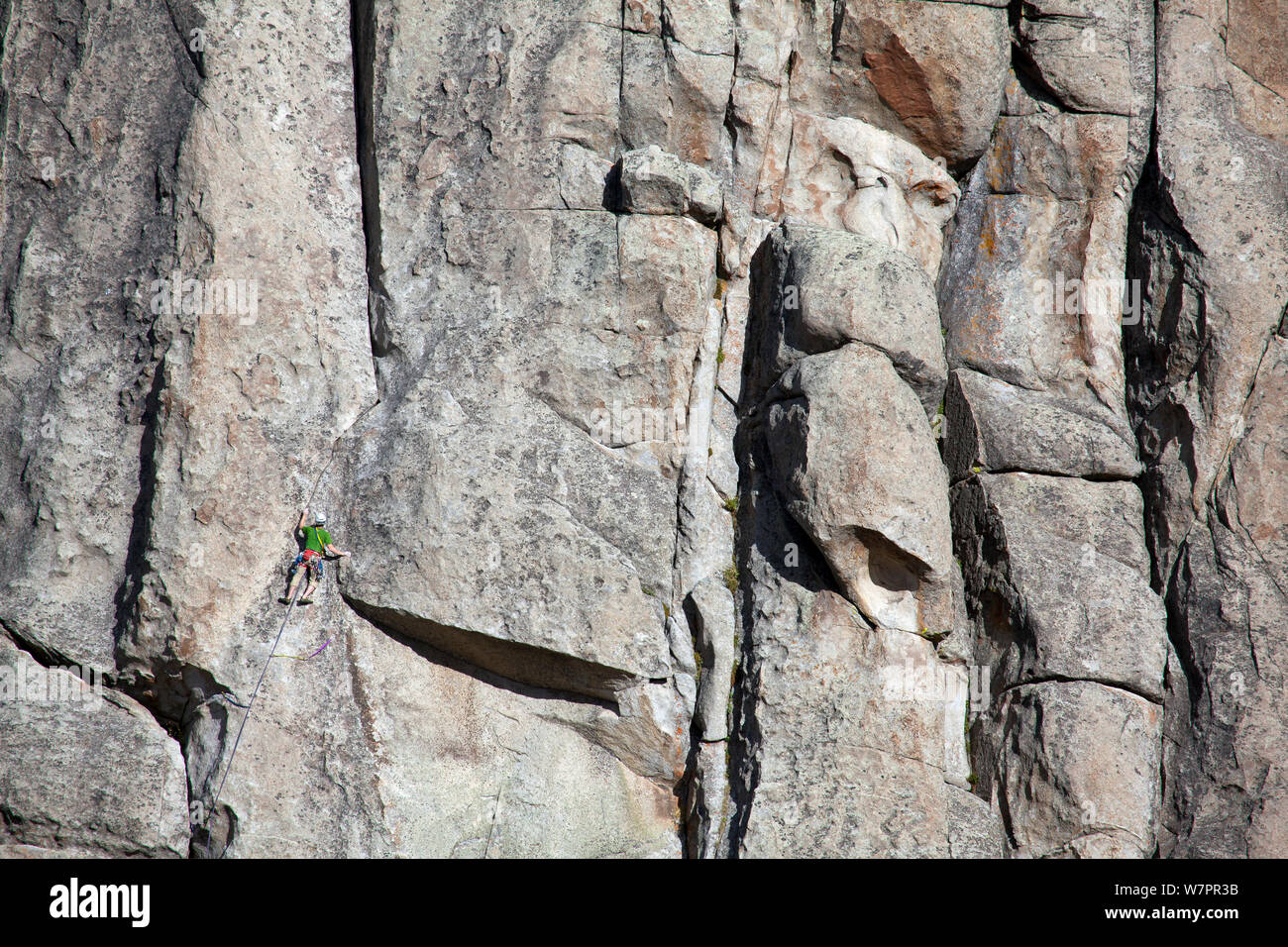 Rock climber in the City Of Rocks National Reserve. Idaho, USA, October 2012 Stock Photo
