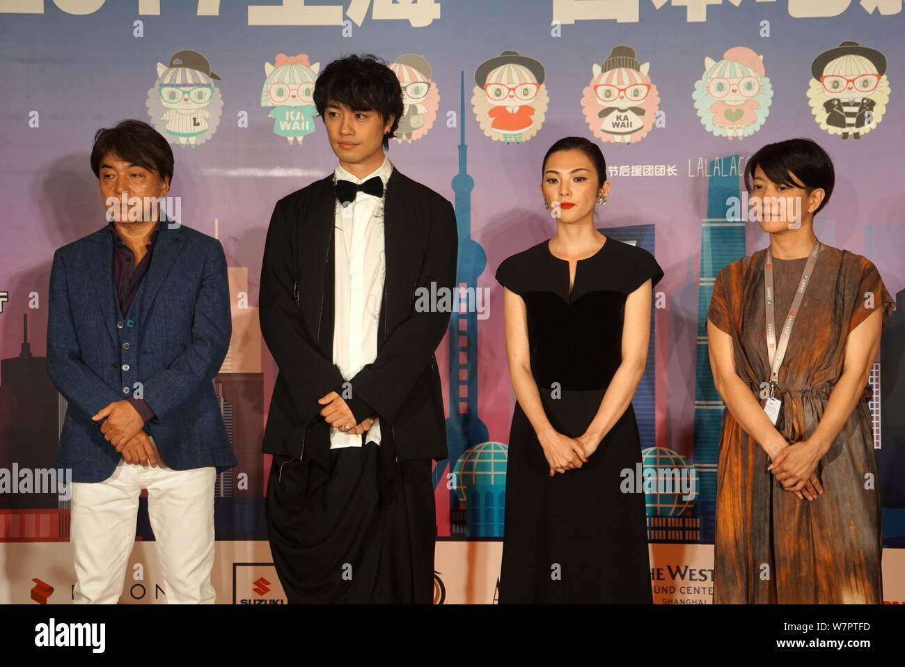 (From left) Japanese director Hiroshi Nishitani, actor Takumi Saito, actress Rena Tanaka and director Yukiko Mishima attend the Welcome Dinner of the Stock Photo
