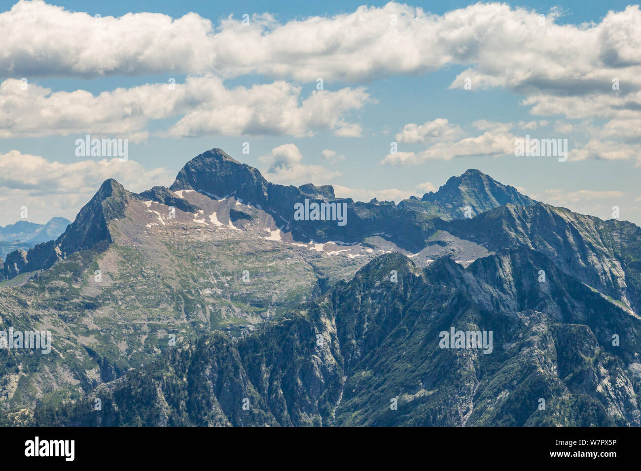 Monte Zucchero mountain summit in summer, with blue sky, clouds Stock Photo