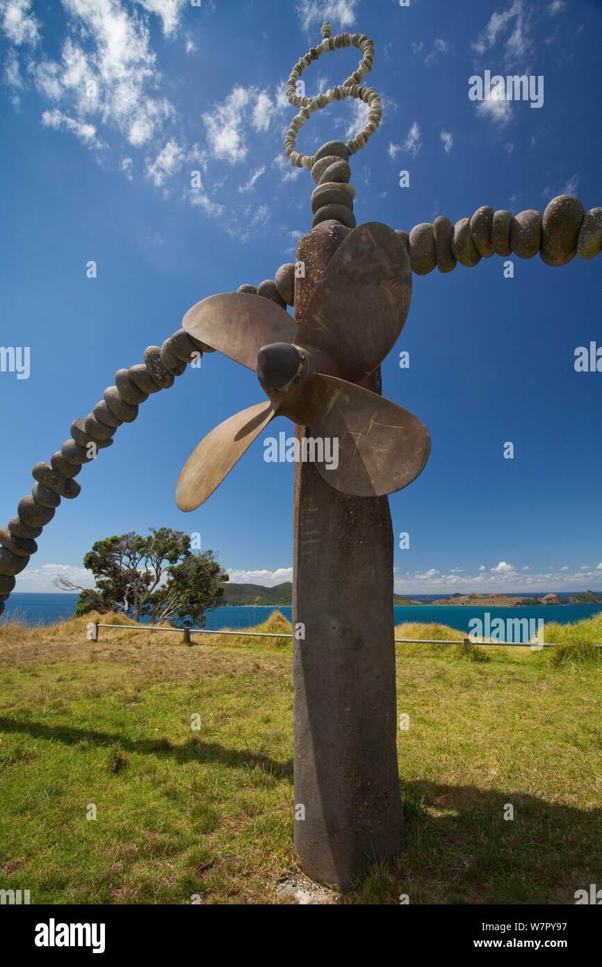 Memorial to the Rainbow Warrior, Cavalli Islands, New Zealand, February 2013 Stock Photo