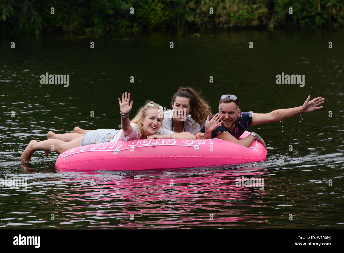 Wye Float 2019. River Wye, Hereford. Jemimah Williams, Emily Davies & Ryan Davies-Blanchard. Stock Photo