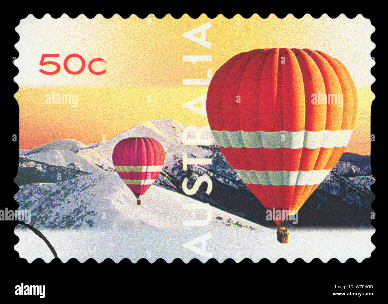 AUSTRALIA - CIRCA 2008: A stamp printed in Australia shows balloons on top of the mountains, circa 2008. Stock Photo